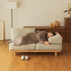 Canapé en polyester tissé sans accoudoirs ‐ 2 places, Beige