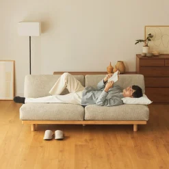 Canapé en polyester tissé sans accoudoirs ‐ 3 places, Beige