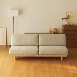 Canapé en polyester tissé sans accoudoirs ‐ 3 places, Beige