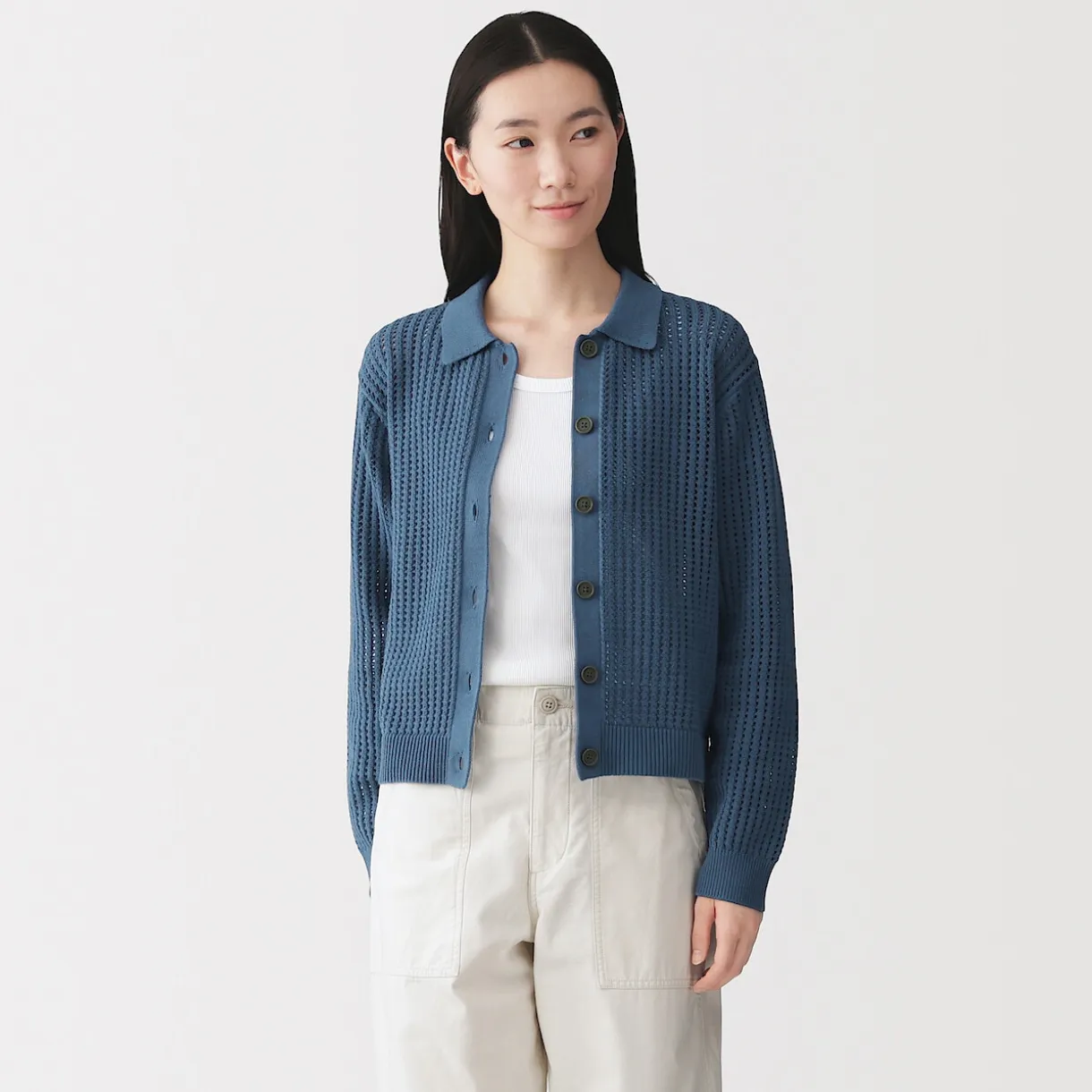 Cardigan à col en tricot de coton mélangé pour femme