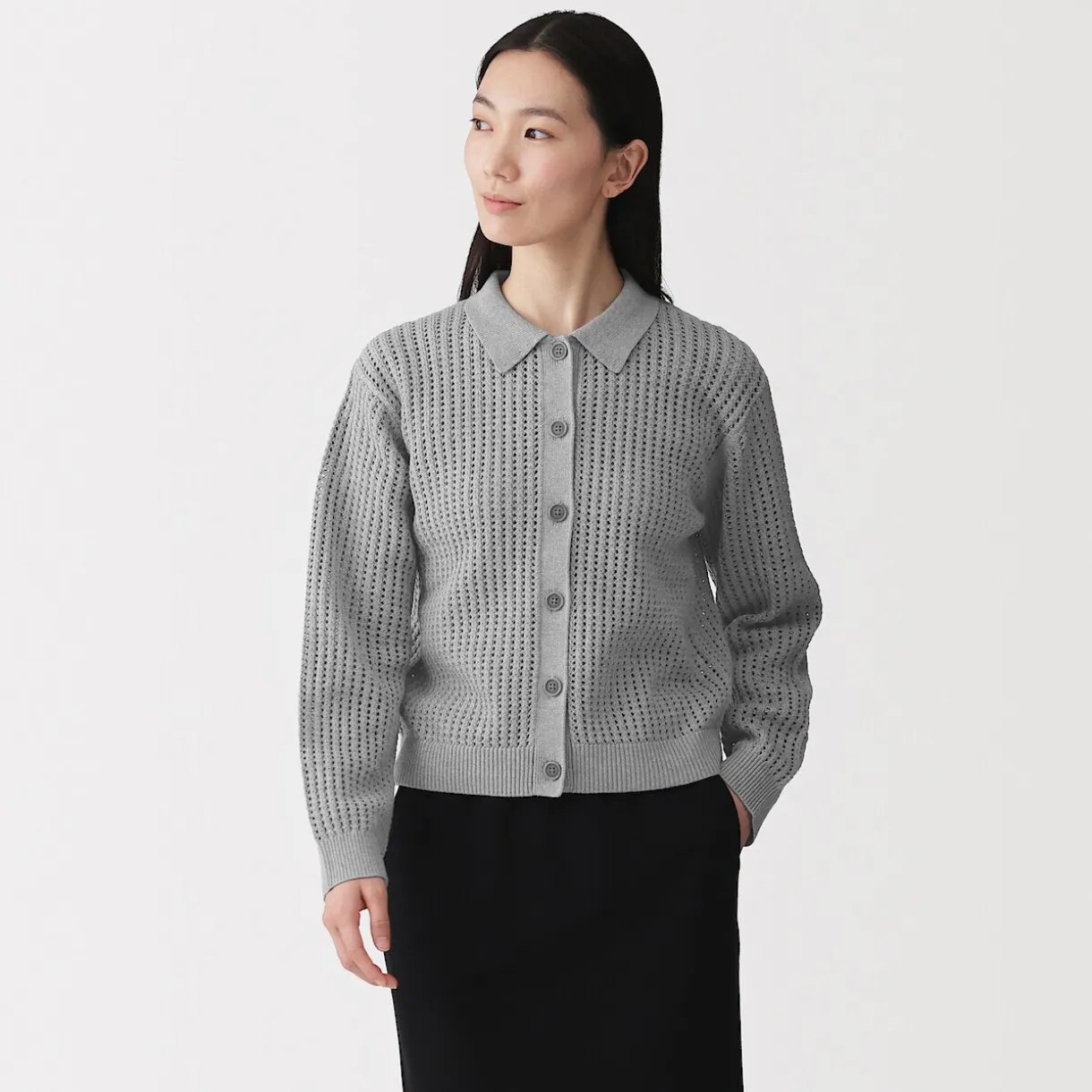 Cardigan à col en tricot de coton mélangé pour femme