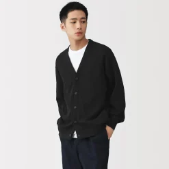 Cardigan à col en V à double tricot pour homme