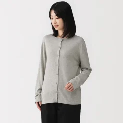 Cardigan à col ras du cou en mélange de fibres de soja pour femme