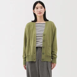 Cardigan avec col en V en maille moyenne pour femme