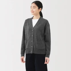 Cardigan avec col en V en maille moyenne pour femme