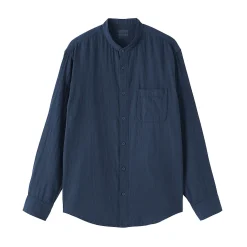 Chemise à col mao en double gaze de kapok mélangé pour homme
