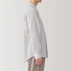 Chemise à col mao en lin lavé pour homme