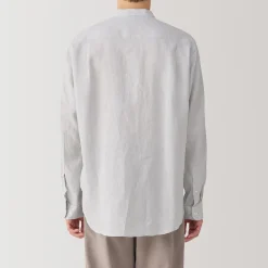 Chemise à col mao en lin lavé pour homme