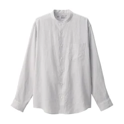 Chemise à col mao en lin lavé pour homme