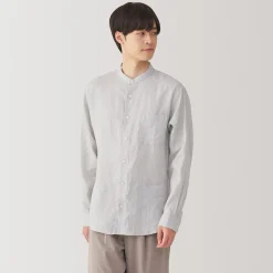 Chemise à col mao en lin lavé pour homme