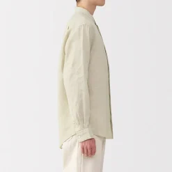 Chemise à col mao en lin lavé pour homme