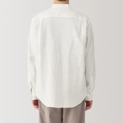 Chemise à col mao en lin lavé pour homme