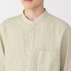 Chemise à col mao en lin lavé pour homme