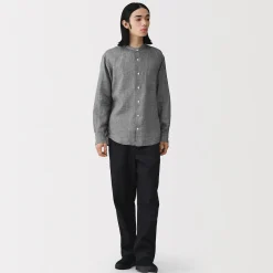 Chemise à col mao en lin lavé pour homme