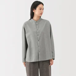 Chemise à col montant en coton brossé pour femme