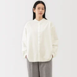 Chemise à col montant en coton brossé pour femme