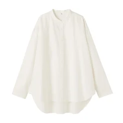 Chemise à col montant en coton brossé pour femme