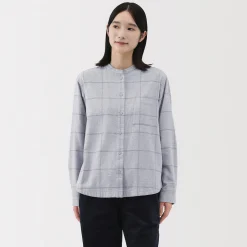 Chemise à col montant en flanelle brossée double femme