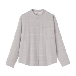 Chemise à col montant en flanelle brossée double femme