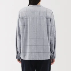 Chemise à col montant en flanelle brossée double femme