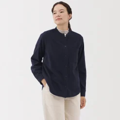 Chemise à col montant en flanelle brossée double femme