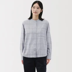 Chemise à col montant en flanelle brossée double femme