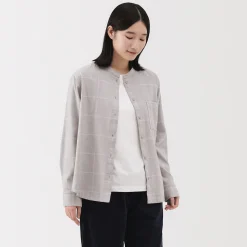 Chemise à col montant en flanelle brossée double femme