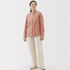 Chemise à col montant en flanelle brossée double femme