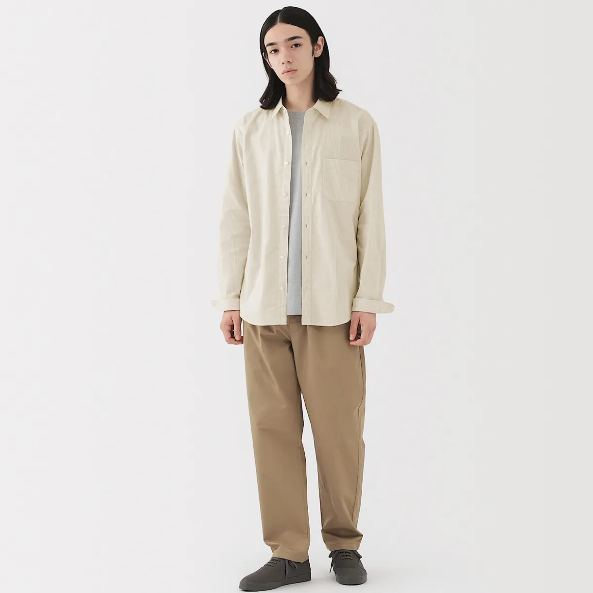 Chemise à manches longues en coton lavé homme