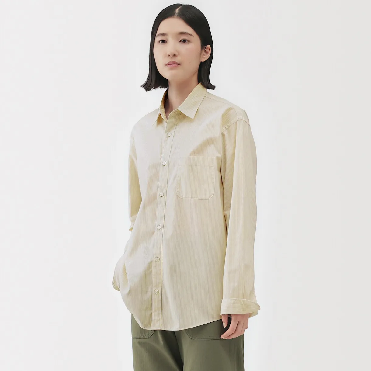 Chemise à manches longues en coton lavé homme