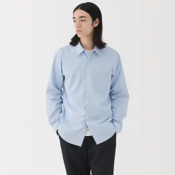 Chemise à manches longues en coton lavé homme
