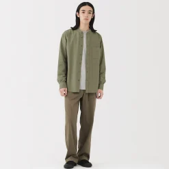 Chemise en coton Oxford lavé col officier pour homme