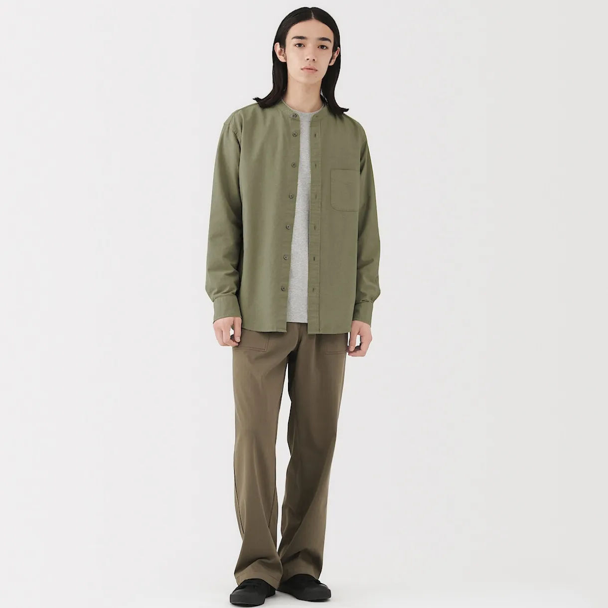 Chemise en coton Oxford lavé col officier pour homme