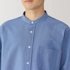 Chemise en coton Oxford lavé col officier pour homme