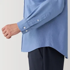 Chemise en coton Oxford lavé col officier pour homme