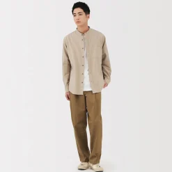 Chemise en coton Oxford lavé col officier pour homme