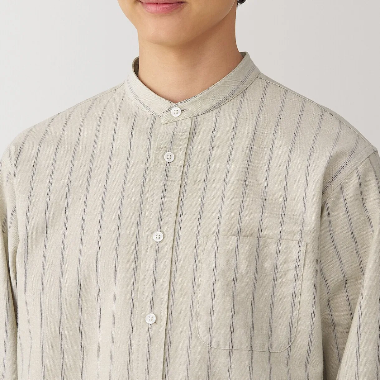 Chemise en coton Oxford lavé col officier homme