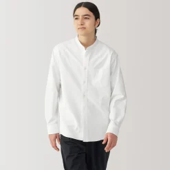 Chemise en coton Oxford lavé col officier homme