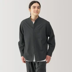 Chemise en coton Oxford lavé col officier homme