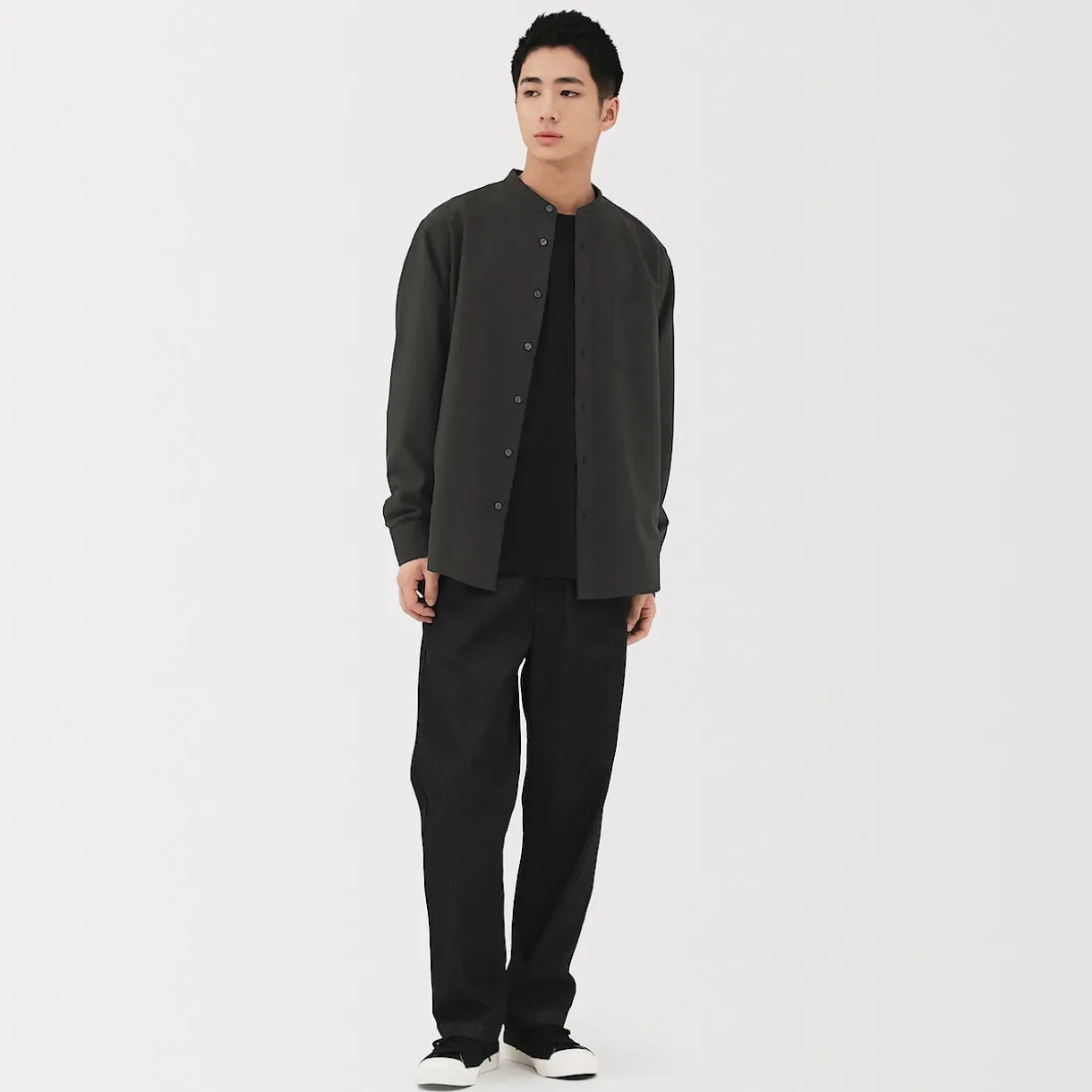 Chemise en coton Oxford lavé col officier pour homme