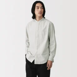 Chemise en coton Oxford lavé col officier pour homme