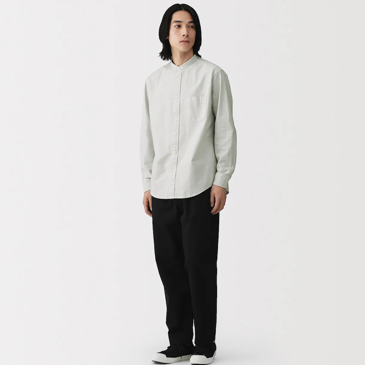 Chemise en coton Oxford lavé col officier pour homme