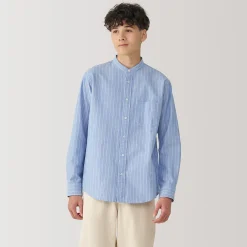 Chemise en coton Oxford lavé col officier pour homme…