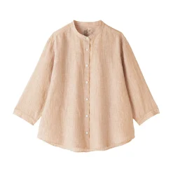 Chemisier à col officier en lin lavé pour femme