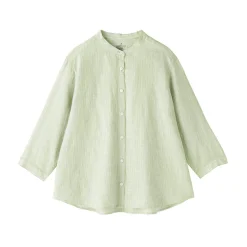 Chemisier à col officier en lin lavé pour femme