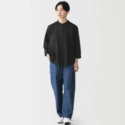 Chemisier à col officier en lin lavé pour femme