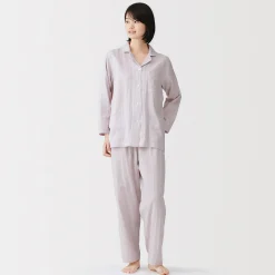 Ensemble pyjama à manches longues en gaze double pour femme