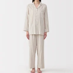 Ensemble pyjama à manches longues en gaze double pour femme