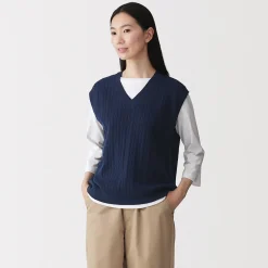 Gilet en tricot torsadé de mélange de coton pour femme