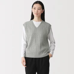 Gilet en tricot torsadé de mélange de coton pour femme